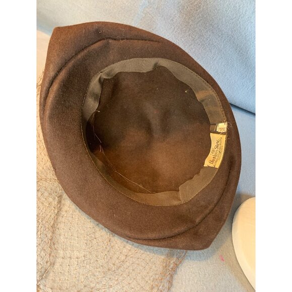Ladies Brown Hat with Beaded Flowers and Netting by Boston Store Sz 22.5 - Picture 7 of 9